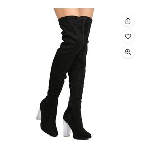 Wild Diva Blossom Faux Suede Thigh High Lucite Block Heel Boot, Size 7